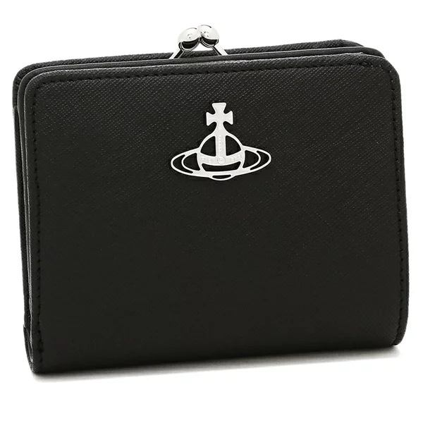 二つ折り財布 サフィアーノ がま口 ブラック レディース 51010020 L001N N402