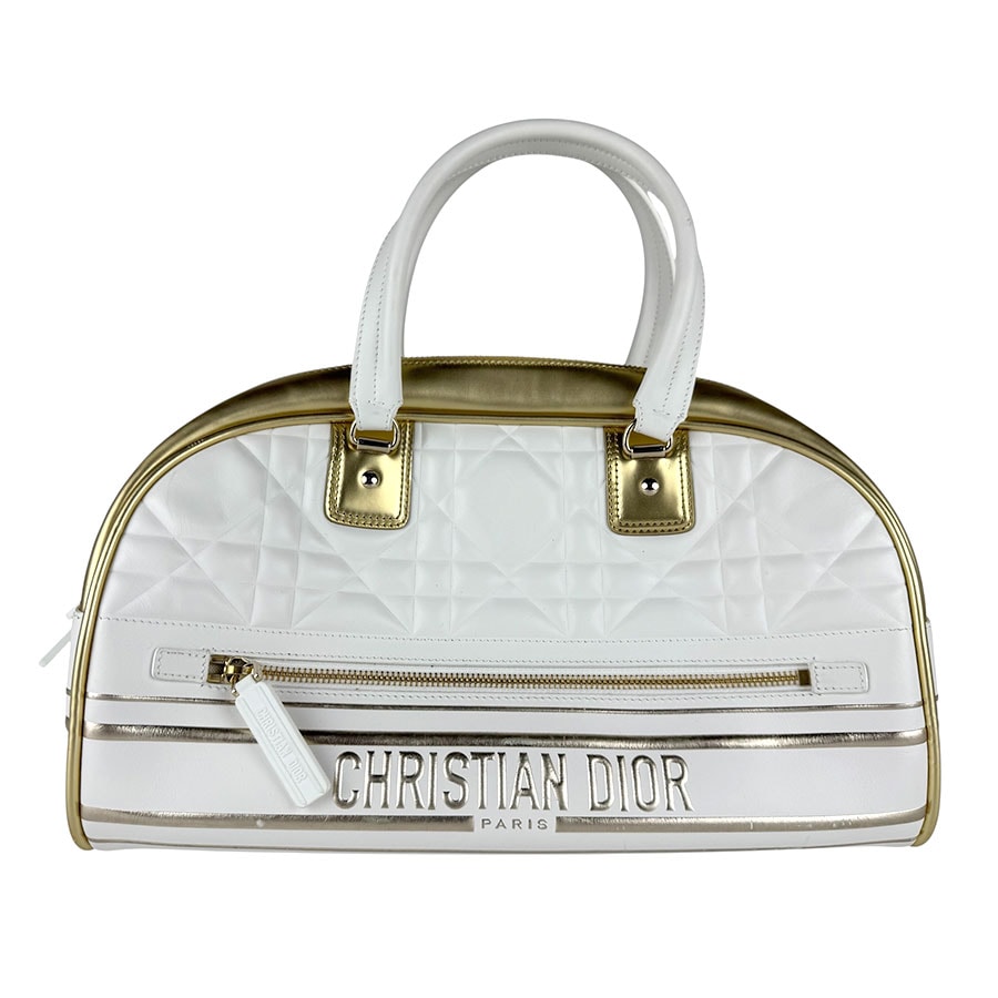 クリスチャンディオール Christian Dior ハンドバッグ ショルダーバッグ ヴァイブ ミディアム レザー ホワイト/ゴールド ゴールド レディース z8814