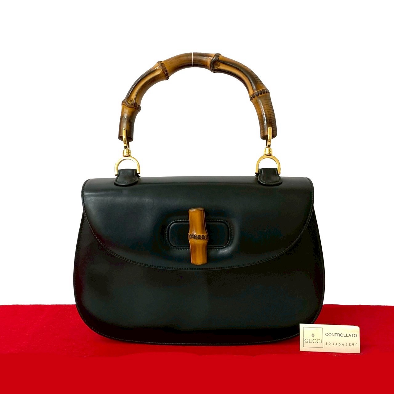 ヴィンテージ バンブー ターンロックハンドバッグ レザー バンブー ブラック 41641