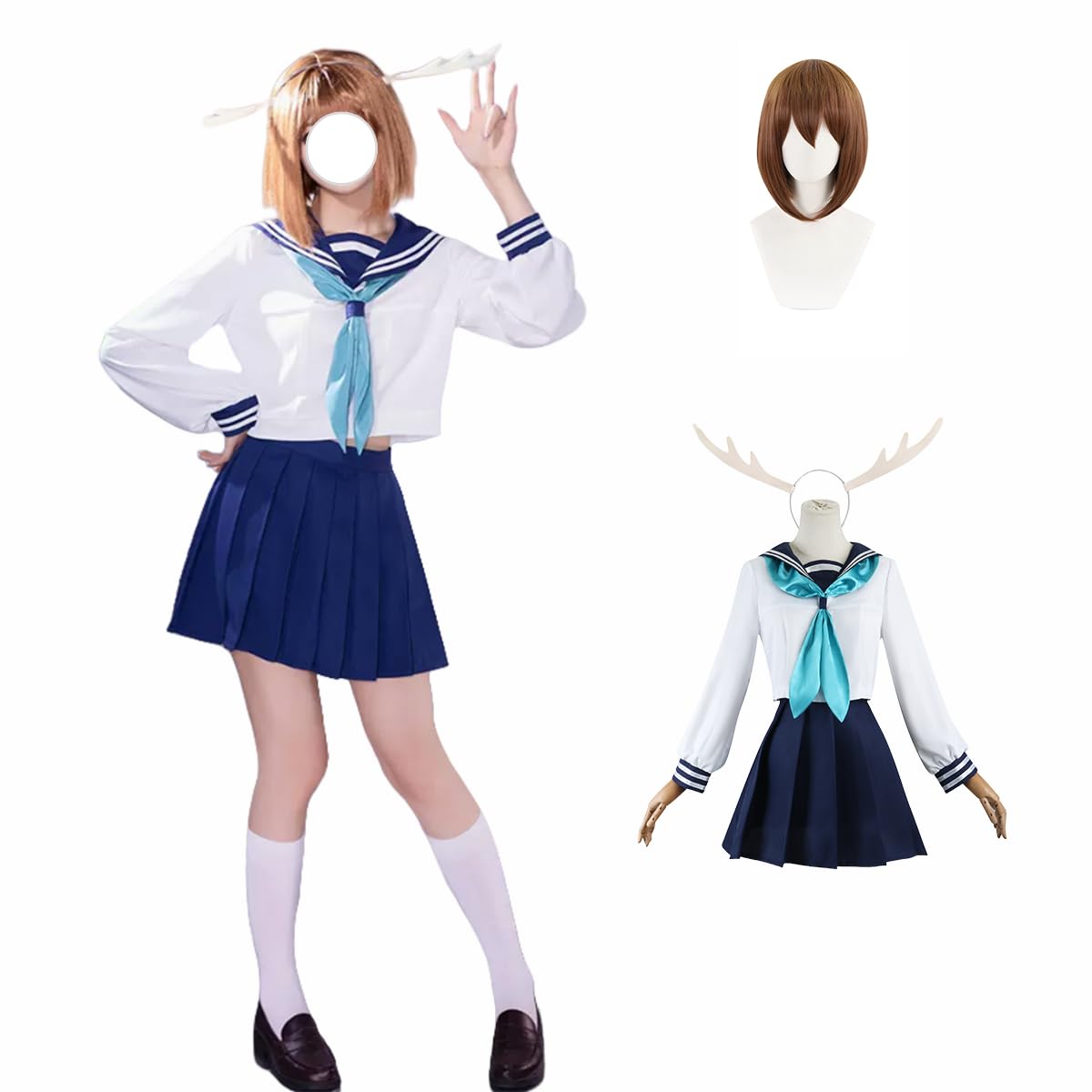しかのこのこ/のここしたんたん 鹿乃子のこ コスプレ ウィッグ付き 虎視虎子 猫山田根子 セーラー服 制服 仮装 プレゼント 誕生日パーティー お祭り 学園祭 文化祭 ハロウィン 64680