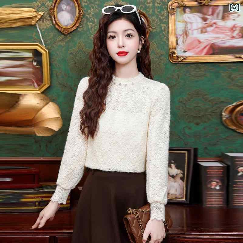 レディース　シャツ　レース ゲディ 婦人服 カウンター 2025 春秋型 腹 カバーレイヤリング シャツ 万能 厚手 レース トップス 女性用