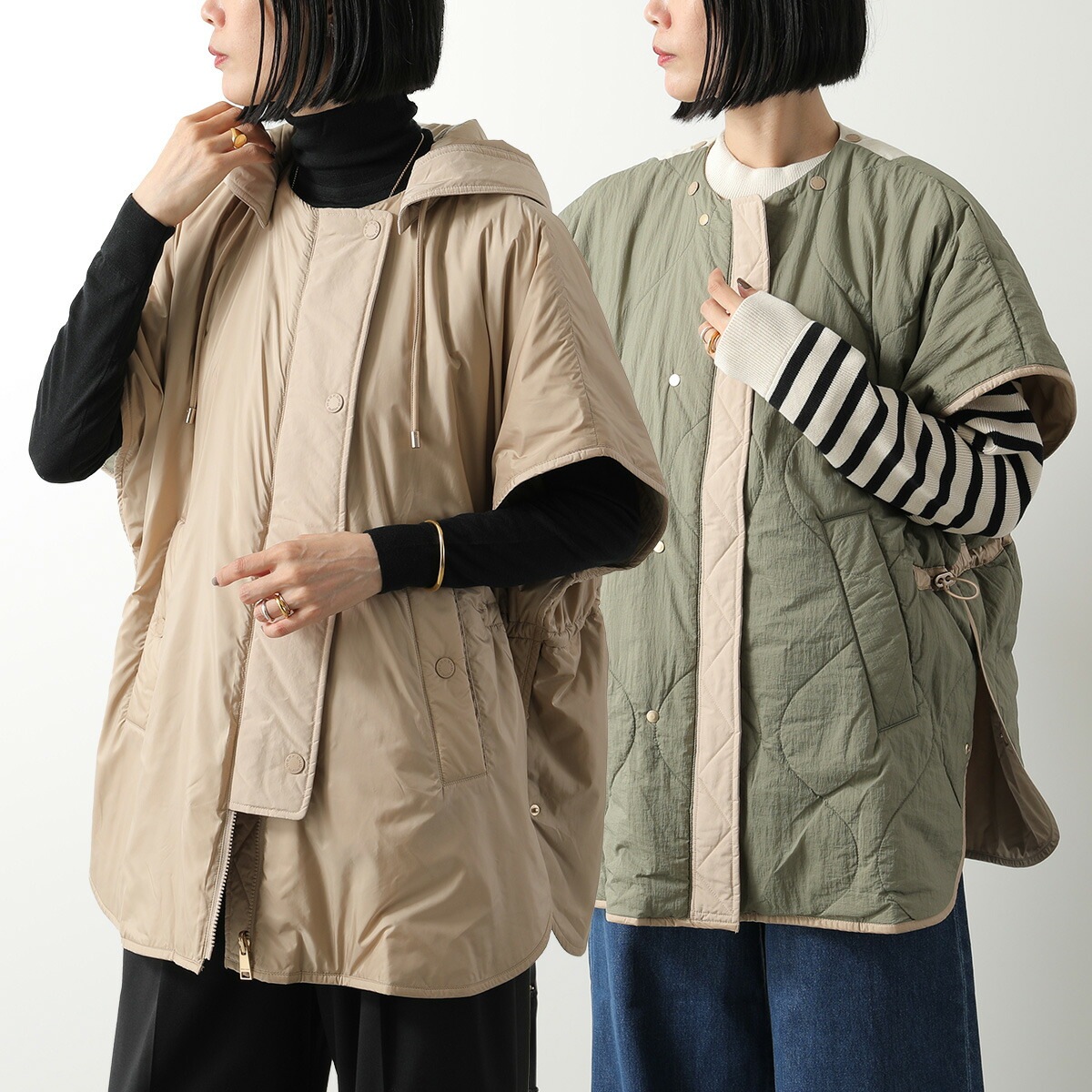 WEEKEND MAX MARA ウィークエンド マックスマーラ ベスト RIVA リヴァ レディース リバーシブル ジレ フード付き ケープ テクニカル キャンバス 撥水 021