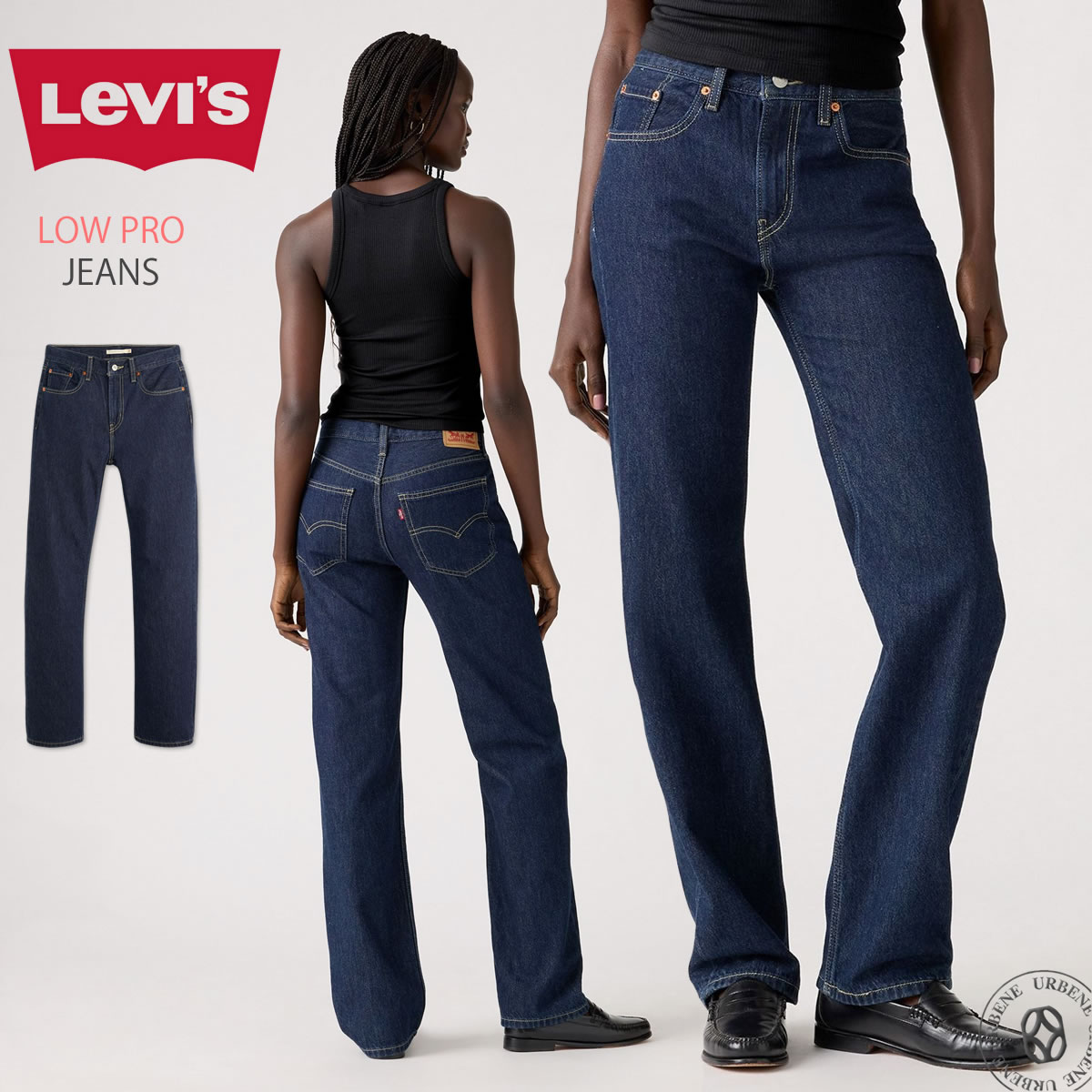 LOW PRO レディースジーンズ ミッドライズ ストレートデニムパンツ ヴィンテージ風 綿100% 90年代風 カジュアル フルレングス 美脚 足長効果