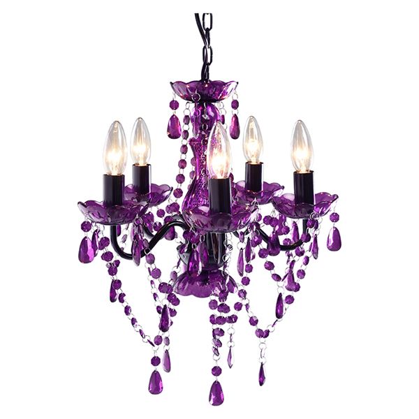 シャンデリア/照明器具 5灯 パープル 幅38奥行38高さ45cm スチール アクリル樹脂 組立品 リビング ダイニング