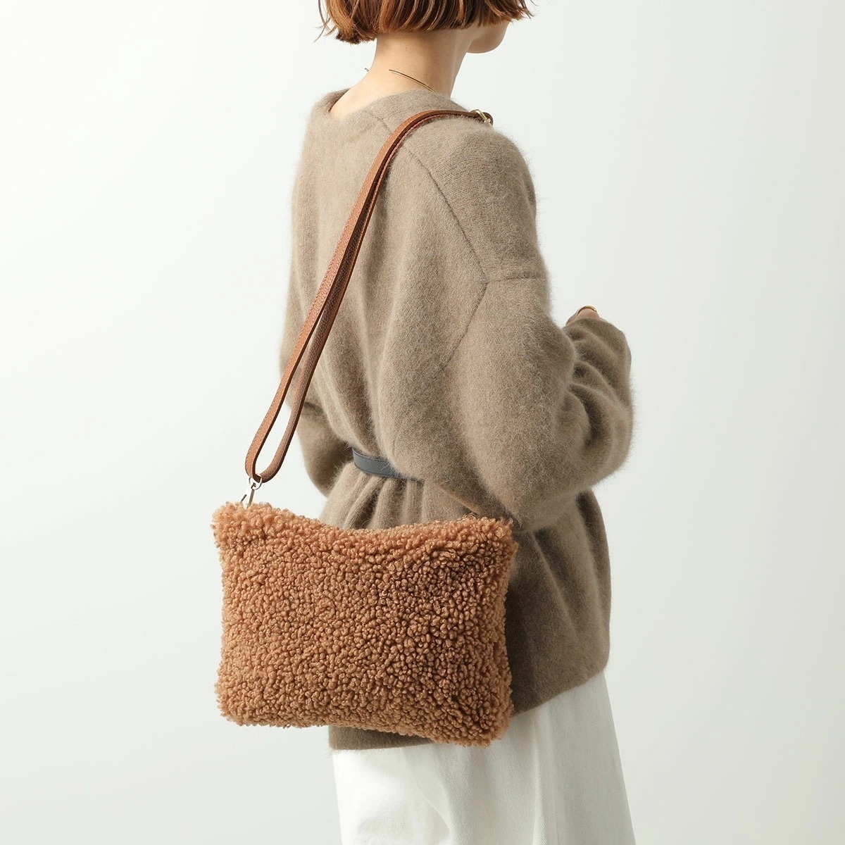 andrea cardone アンドレアカルドネ ショルダーバッグ teddy bag 1S テディ レディース クラッチバッグ クロスボディ ボア 鞄 camel