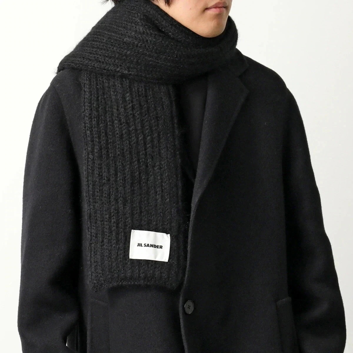 JIL SANDER ジルサンダー マフラー J22ZZ0127 J14716 メンズ モヘア混ウール ニット リブ編み ロゴ 001/BLACK