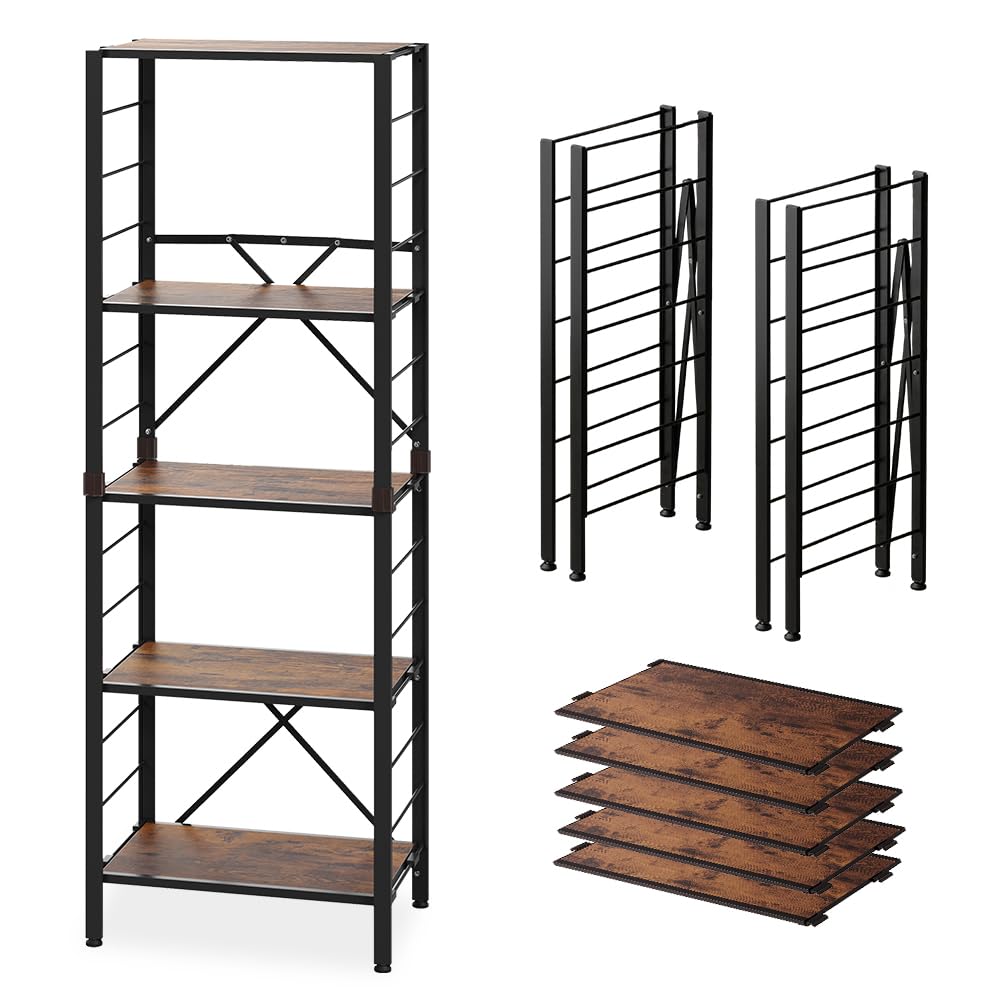 【広げるだけで組立簡単】アイリスオーヤマ スチールラック 棚板の連結で使い方は自由自在 連結 可動棚 オープンシェルフ ラック 幅:56cm KRSR5-560 ヴィンテージブラウン