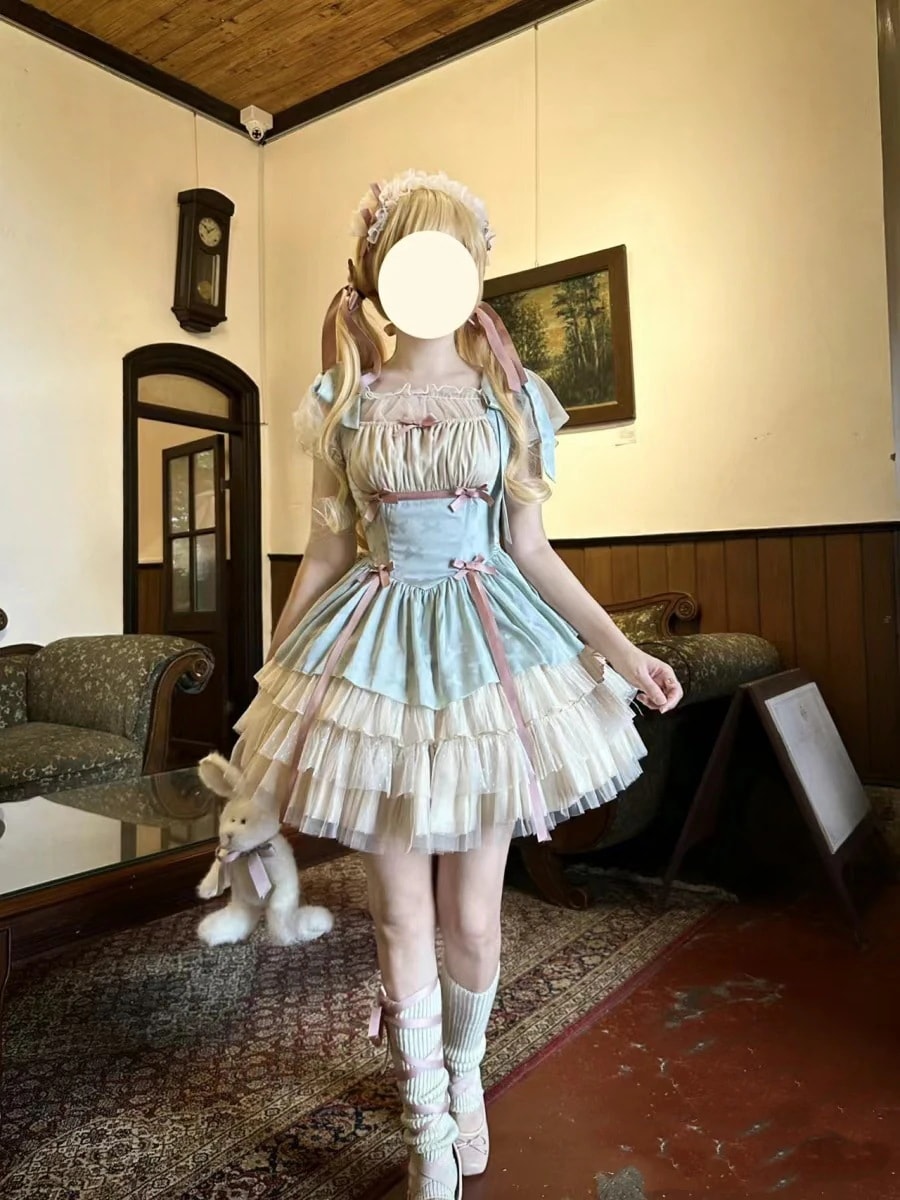 Lolitaリボンショートドレスロリータ正規バレエjskケーキスカート大童プリンセススカート夏