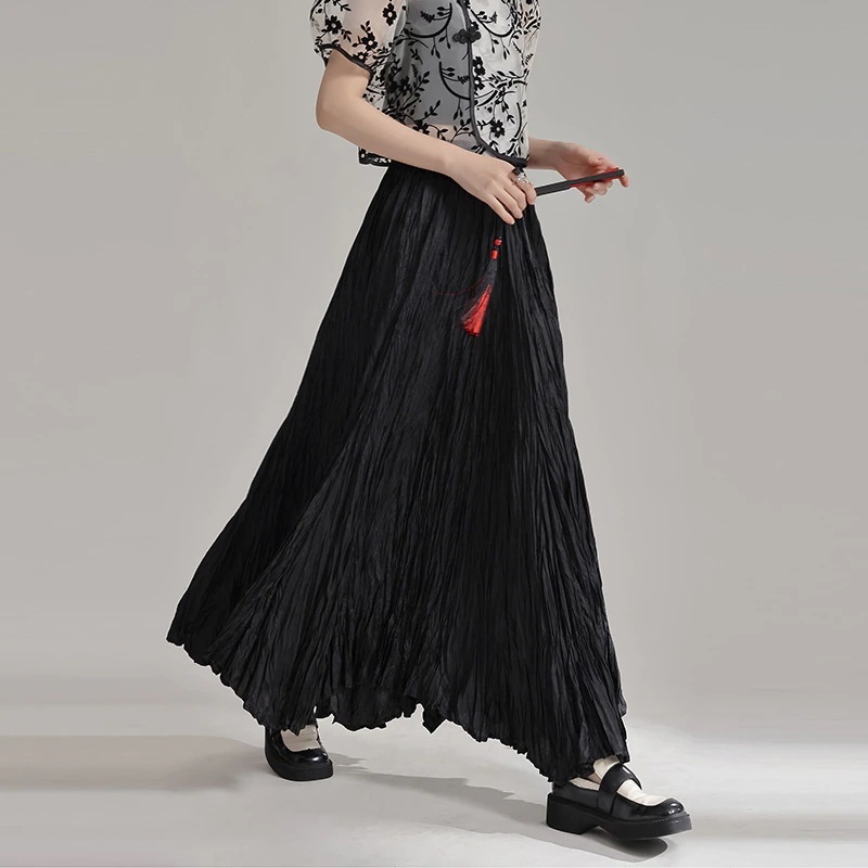 ブラックティアードスカート2025ロングスカート新型着痩せ効果プリーツスカート
