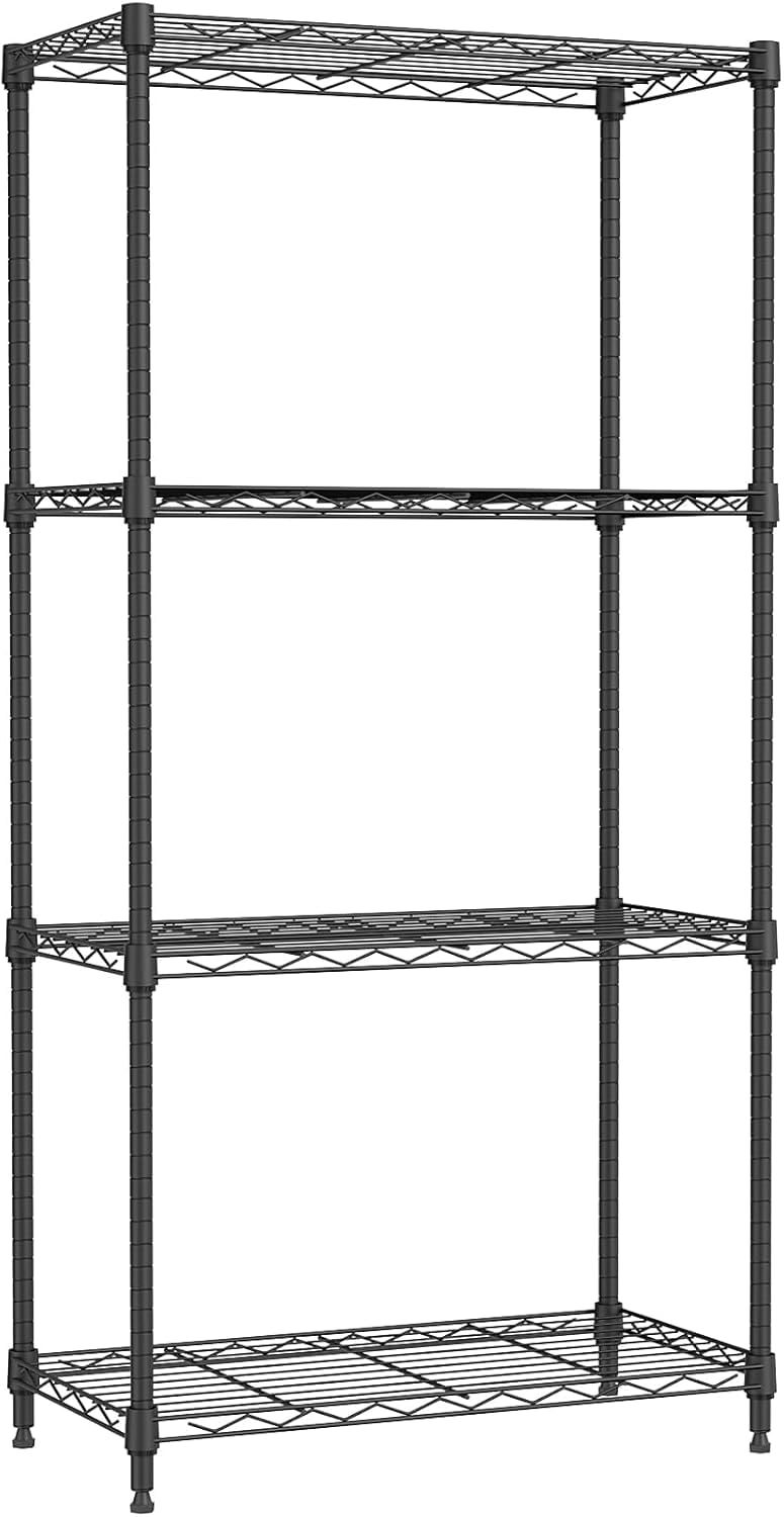 IZEUK スチールラック 4段 高さ伸縮メッシュ 収納棚 防錆加工 パイプ棚 スリム ポール径19.1mm パーツ対応 全体耐荷重390kg 幅65×奥行30×高さ115.6cm 頑丈 ワイヤーシェ