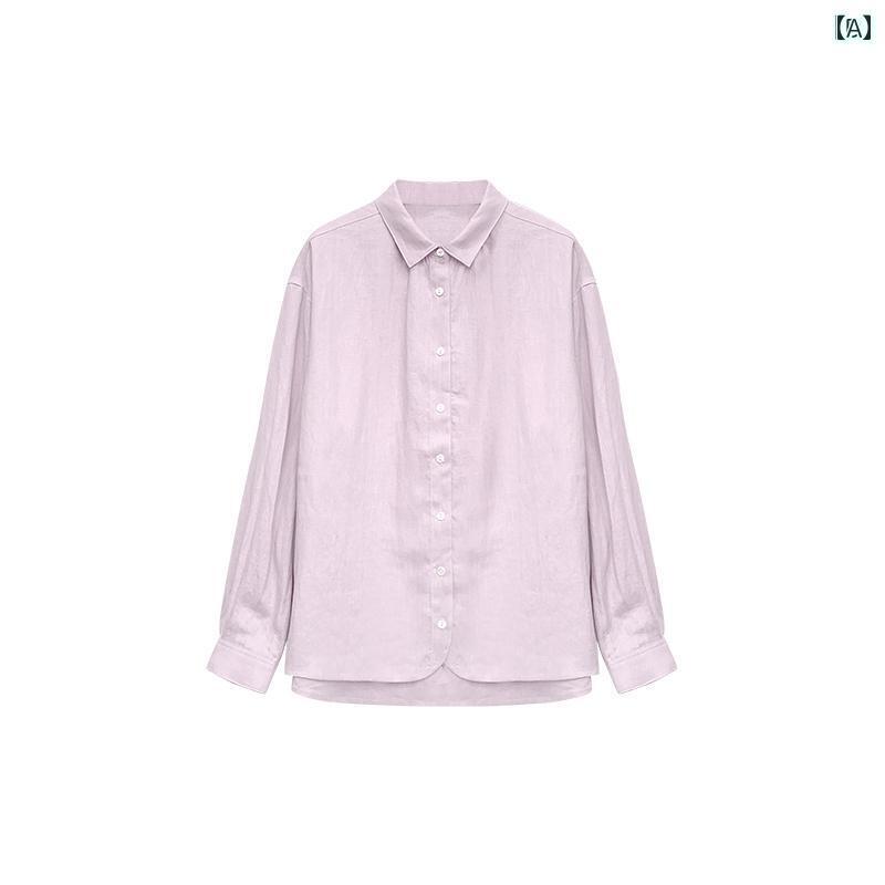 レディース　　シャツ　トップス Chenglu 860001 リネン小 襟 レディースシャツ シャツ 快適 な 古風お 金