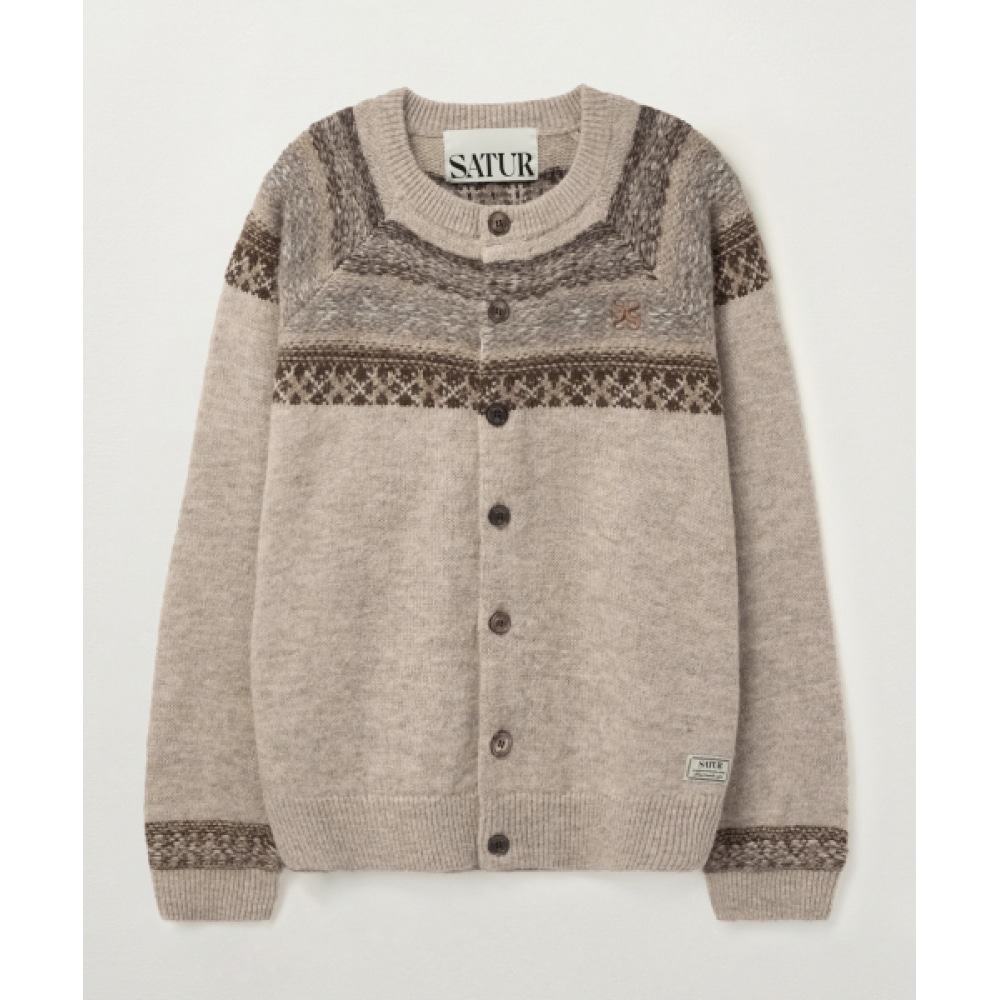 SATUR ノルディックリバースニットカーディガンブラウン