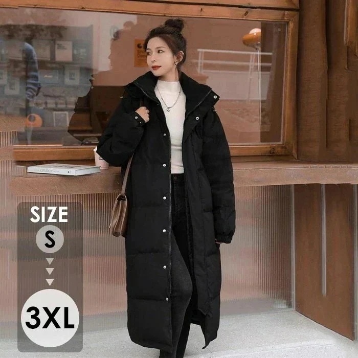 ダウンコート レディース ロング aライン おしゃれ 超ロング 冬 ベンチコート ダウンジャケット フード付き スタンドカラー 着痩せ 撥水 大きいサイズ 黒ブラック 無地 厚手 防寒 ジップアップ