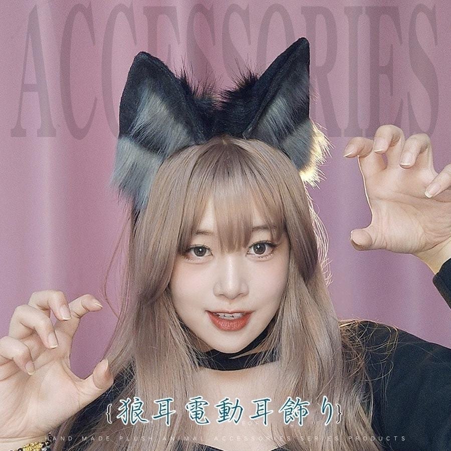 「首振りと共に動く」電動耳 獣耳 スマート 充電式 耳飾り 曲げる可能 狐耳 猫耳 兎耳 狼耳 犬耳 ファー ヘア飾り コスプレ クリスマス サンタ 文化祭 学園祭 お祭り 花火大会 メガ割