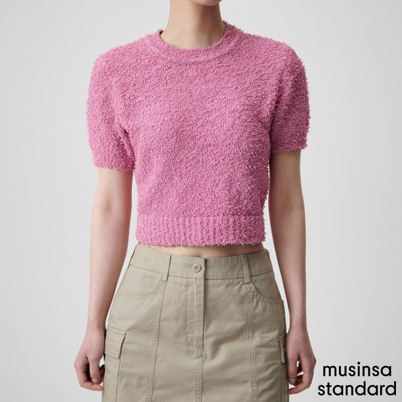 [무신사] ウーマンズ ファンシー ヤン クルー ネック 半袖 ニット ( PINK )