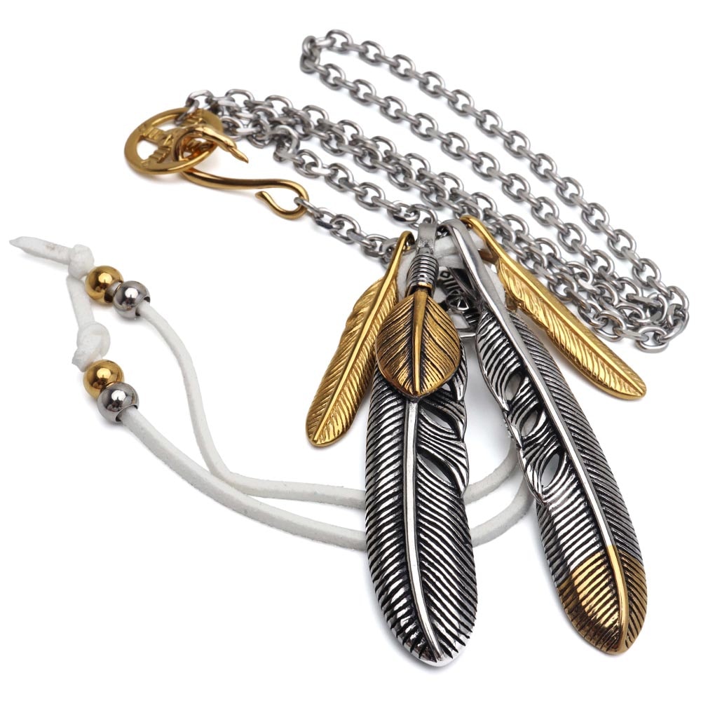 ステンレス 精巧なフェザーに金色の配色がセンスを感じるインディアンジュエリー [ct080]