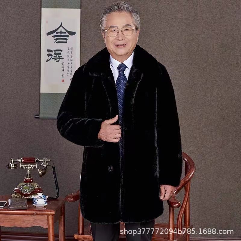 ミンクベルベットジャケットメンズジャケットお父さん服中高年おじいちゃん冬スーツ襟ゆったり多用途毛皮コート