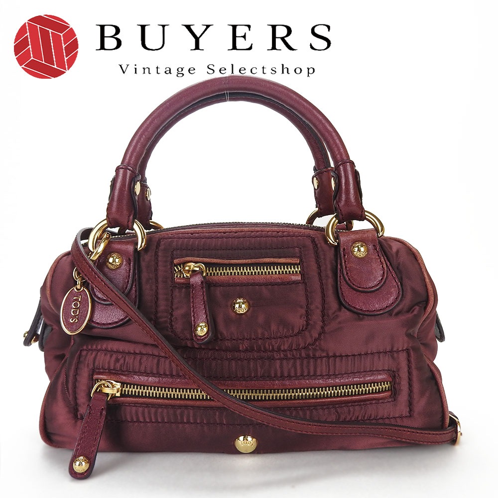 中古 TOD S トッズ 2wayハンドバッグ ショルダー ナイロン レザー 革 レッド 赤 ボルドー ワインレディース 女性 カジュアル hand bag shoulder bag leather