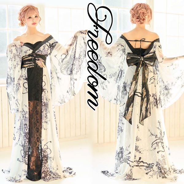 2026新品 フリーダム 艶やか花魁！シフォン和柄コルセット風レースアップ着物ロングドレス アイドル 撮影 インスタ イベント パーティー キャバ ダンス 衣装 コスプレ ロングドレス キャバ
