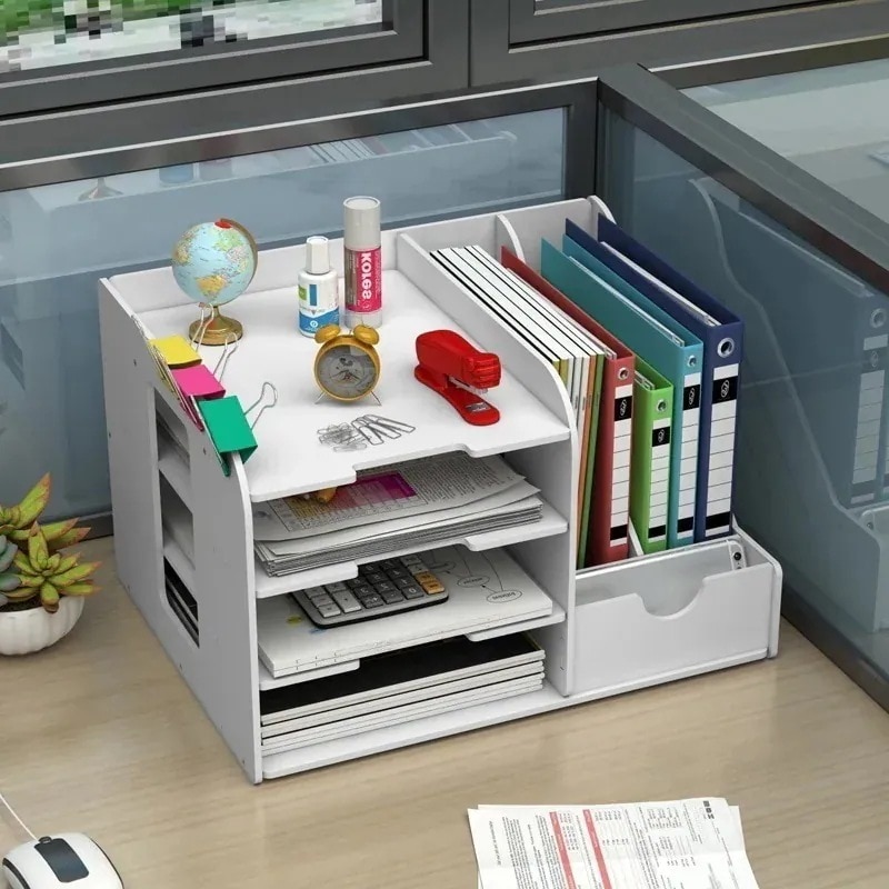 事務用品書類棚四連プラスチック書架デスクトップ資料整理棚書類欄枠収納棚A4卸