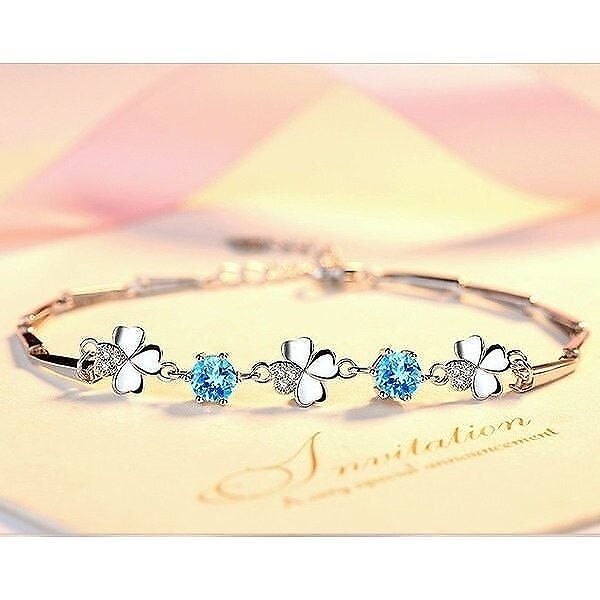 ブレスレット シルバー925 プラチナ仕上げ ダイヤ 2粒 四つ葉 クローバー 2色 ホワイト パープル モチーフ 彼女 妻 女性 人気 プレゼント