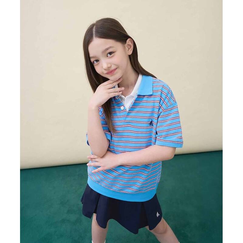 BEANPOLE KIDS サトリアルストライプ ティカラ 半袖Tシャツ - スカイブルー (BI6442U09Q) BI6442U09Q 399927