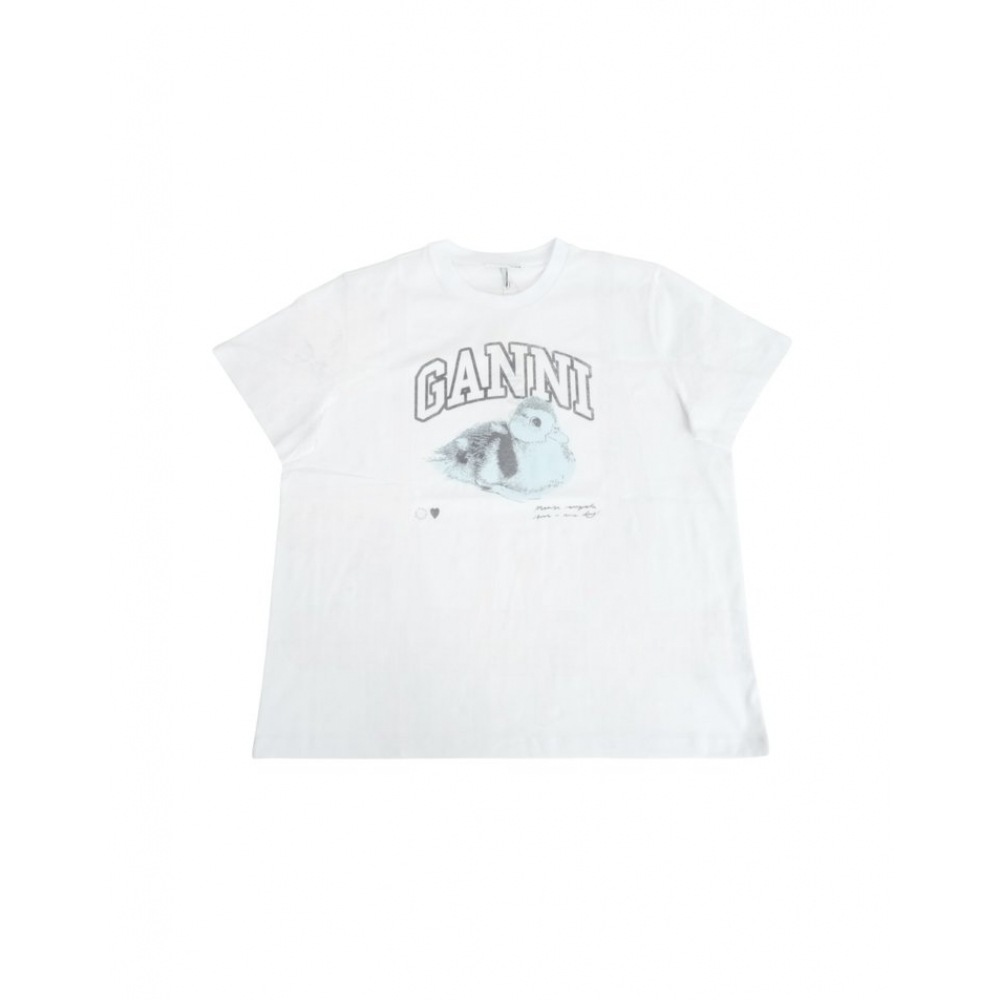 25SS ガニベーシックコットンドッキープリントリラックス T シャツホワイト T4290 151