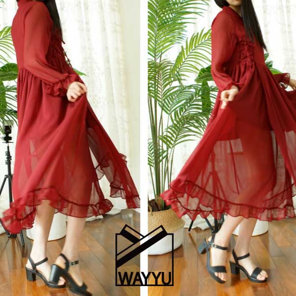 【生活韓服】Sua(粹娥) Cheollic One-Piece (See-Through) BURGUNDY / シースルーワンピース / 韓国伝統