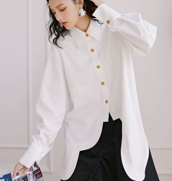 レディース トップス シャツ アシンメトリー 長袖 萌袖 襟付き 角襟 前開き 異国風 かわいい シンプル カジュアル 上品 おしゃれ かっこいい こなれ感 ラフ ルーズ 個性的 クール モード系 エ 7,313円