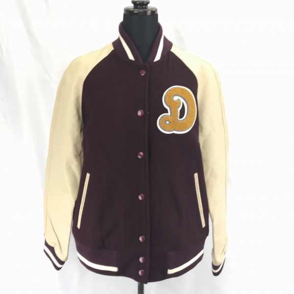 DESPINA/デスピナウール/袖革スタジアムジャンパー【サイズ2/Womens size-M/紫】裏地キルティング/胸元ビッグワッペンBC221W