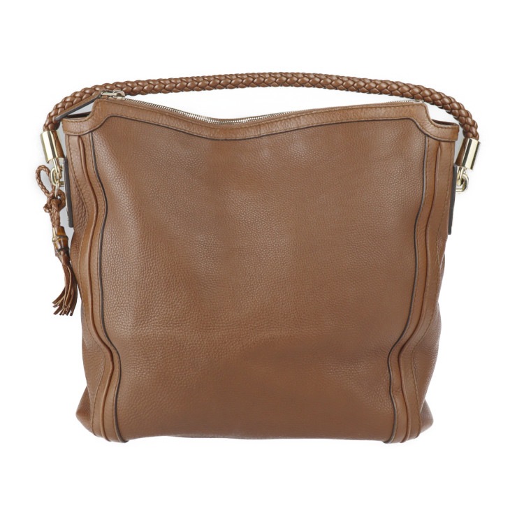 バンブー ショルダーバッグ 269947 レザー ブラウン系 ゴールド金具 編込み ワンショルダー タッセル【本物保証】
