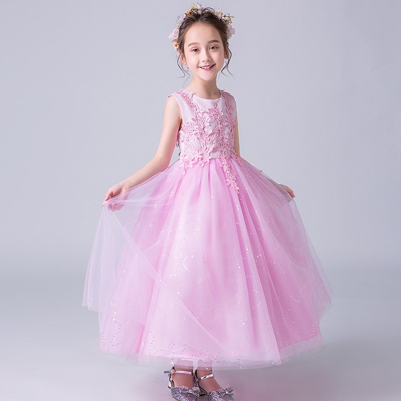 子供ドレス ロング キッズ ピアノ発表会 女の子 フォーマル 二次会 ピンク フラワーガール 子ども