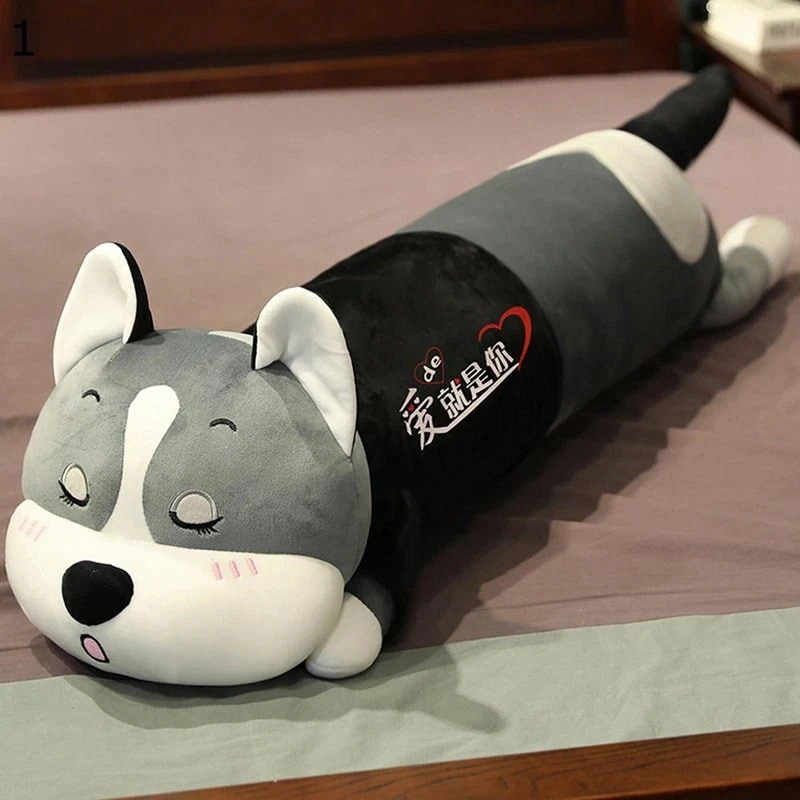 円筒枕 円筒型 円筒タイプ ハスキー ワンちゃん 犬 縫い包み 抱き枕 おもちゃ ロングタイプ 長いデザイン ネックフィット枕 多機能 足枕 肘置き ユニーク ストレス解消 部屋 大人