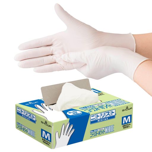 ショーワグローブ(SHOWAGLOVE) 【ニトリル手袋・ケース販売・1,000枚】 NO.884 ニトリスト・ホワイト 100枚入 Mサイズ 10函 左右兼用 パウダーフリー ラテックスフリー 食品