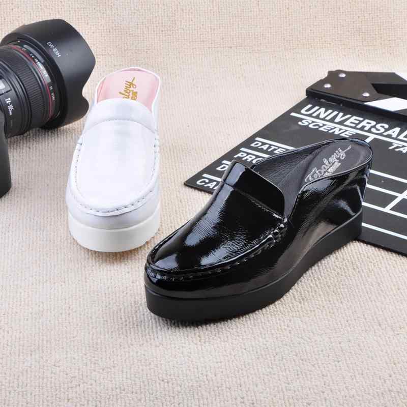 【早い者勝ちタイムセール】ローファー サンダル 黒 白 かっこいい 厚底 スリッポン レディース 本革 牛革 ウェッジソール インヒール 隠れヒール 大人可愛い エナメル 光沢 ブラック ホワイト サ