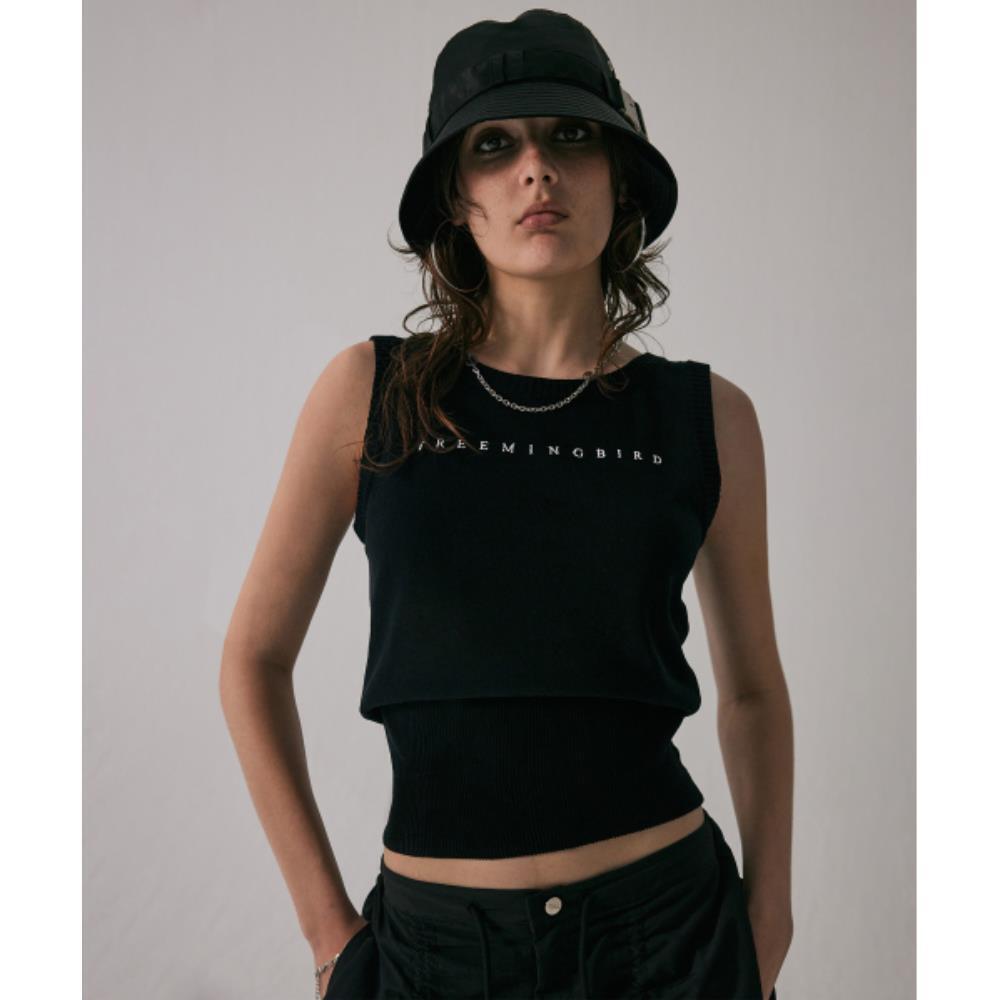 TREEMINGBIRD Logo Knit Sleeveless Black TMB242SL603_70