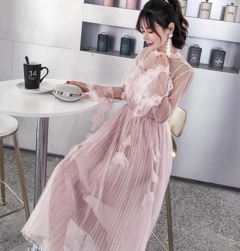 1357.レースプリーツドレス（ピンク） 2019 春夏 sale パーティー お呼ばれ 二次会 結婚式 記念日 レストラン