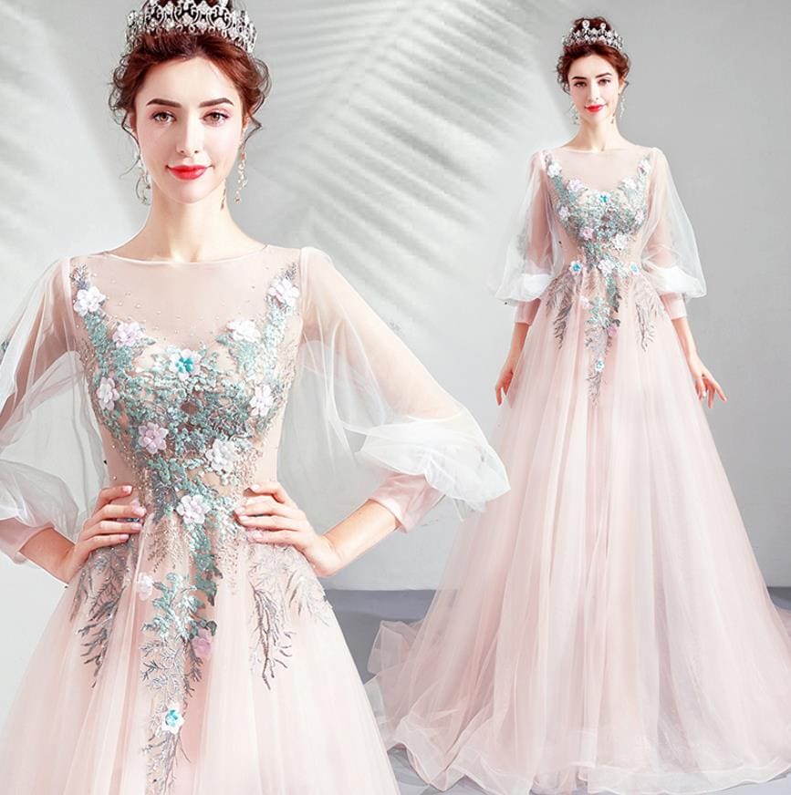 【2枚購入で100円OFF】XS-3XL レディース　ウェディングドレス　カラードレス 結婚式　花嫁 披露宴　刺繍 二次会 パーティードレス 演奏会 お嫁さん 発表会 ピンク