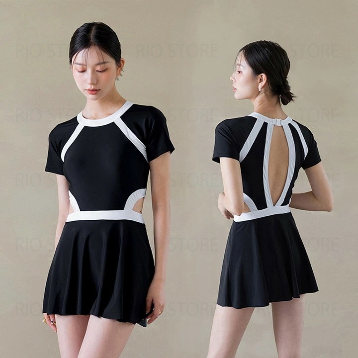 水着 体型カバー水着 レディース ワンピース オールインワン ママ水着 ミセス 20代 30代 10代 オトナ女子 学生 セクシー バックシャン パッド 可愛い フィットネス 保守 小胸 水着 黒 女