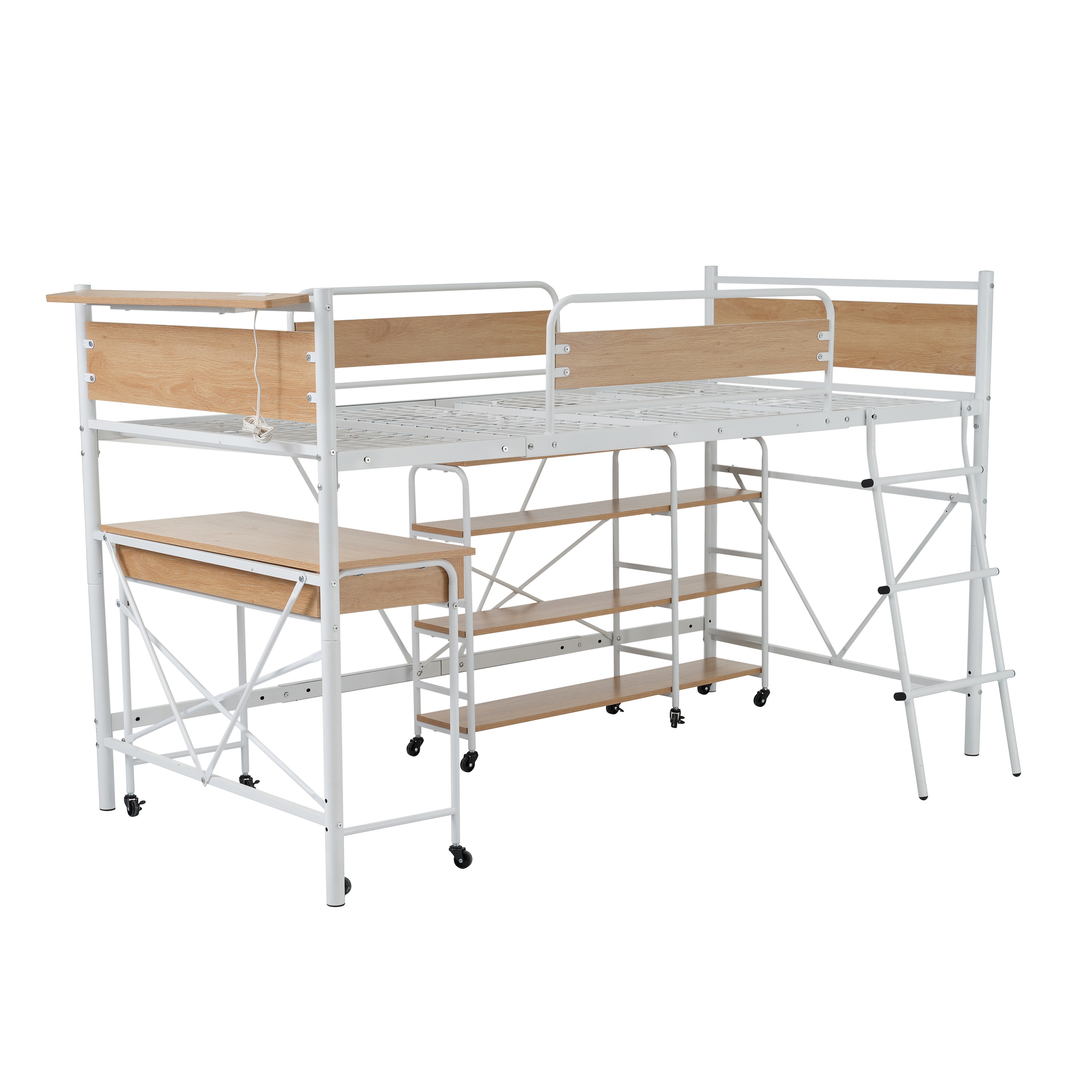 【大好評！最安値挑戦!】システムベッド ベッド+デスク+ラック3点セット ロフトベッド パイプベッド シングル 耐荷重150kg ロータイプ ミドルタイプ 収納 北欧風 大人 一人暮らし ハンガーポー 31,022円