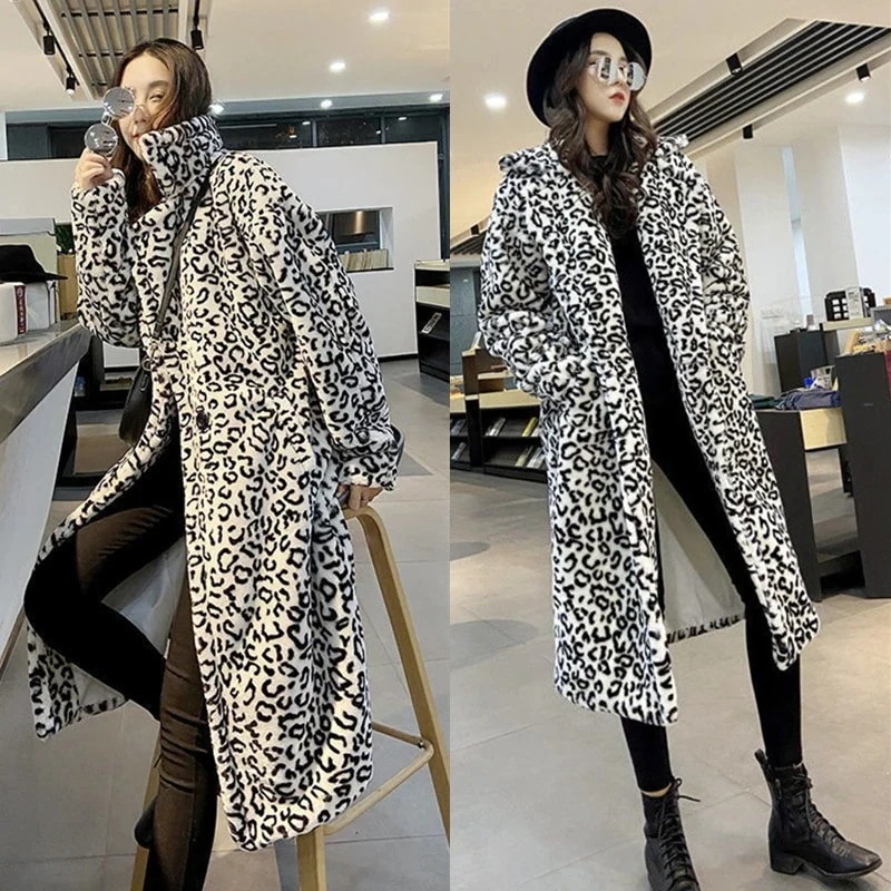 「即納」 ヒョウ柄 ロングジャケット 人工ファー フリース 裏起毛 秋冬 レディース ボア ロングカーディガン アウター ムートン メガ割30%までに制限