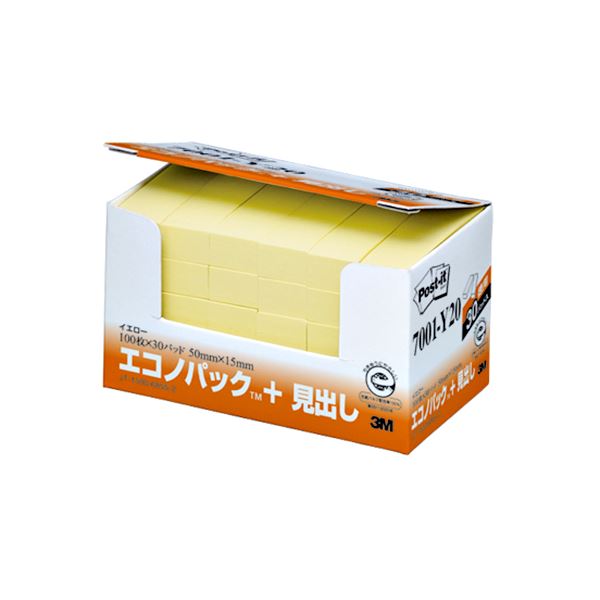 (まとめ) 3M ポストイット エコノパック 見出し 再生紙 50×15mm イエロー 7001-Y20 1パック（30冊） (×10セット)