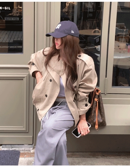 [*ミュート色感/雰囲気] パリ ショートトレンチ ダブル カラー コート-2col