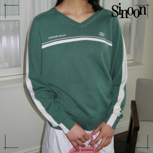 SINOON Vネックニット TRACK AUTHENTIC V NECK KNIT (GREEN)