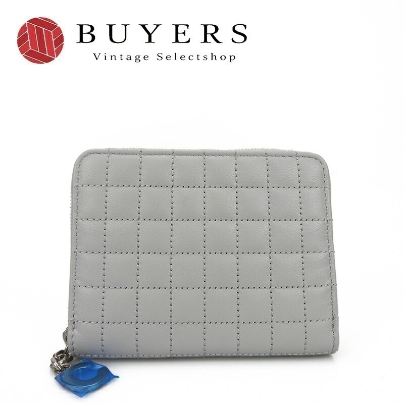 中古 CELINE セリーヌ 10B663BFL.08GC コンパクトジップウォレット Cチャーム カーフスキン ライトグレー シルバー金具 小物 compacr zipped wallet lig