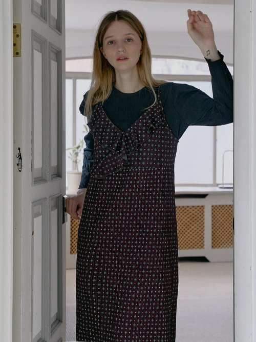 AVANT-G Ethnic Pattern Frill Layered Dress - WINE
