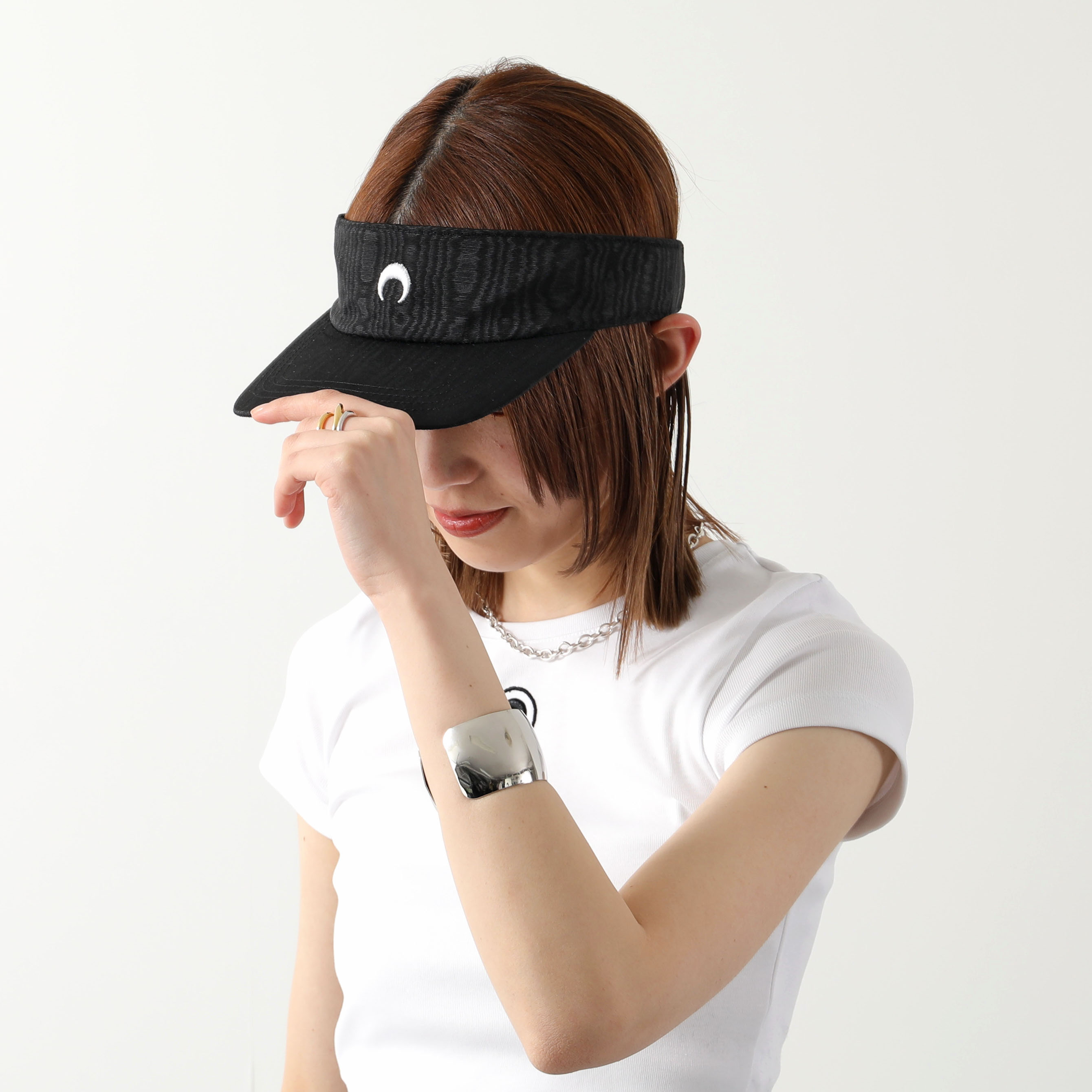 Marine Serre マリーン セル サンバイザー Regenerated Moire Visor UHG037 レディース 三日月 モチーフ 刺繍 帽子 BK99/BLACK
