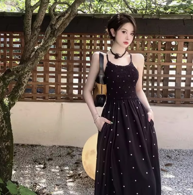 レディース ワンピース ロング 袖なし ノースリーブ Aライン ウエストマーク バックコンシャス ハイウエスト 切り替えデザイン かわいい 大人可愛い シンプル カジュアル おしゃれ こなれ感