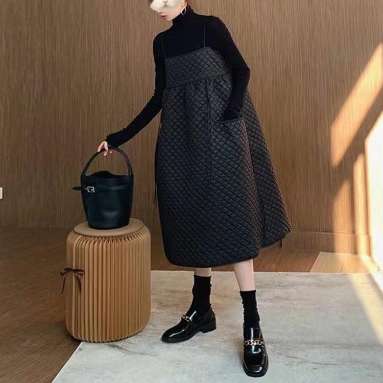脚長効果 ハイウエスト キルティング ワンピース OHCA0022