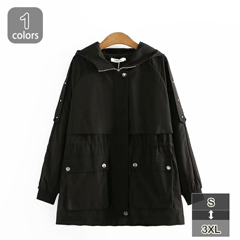 クーポン マウンテンパーカー レディース アウター アウトドア ミドル丈 配色 カジュアル エンジニア ミリタリージャケット ライトジャケット BF風 ジップ ジャンパー 春 秋 フード付き アウトド